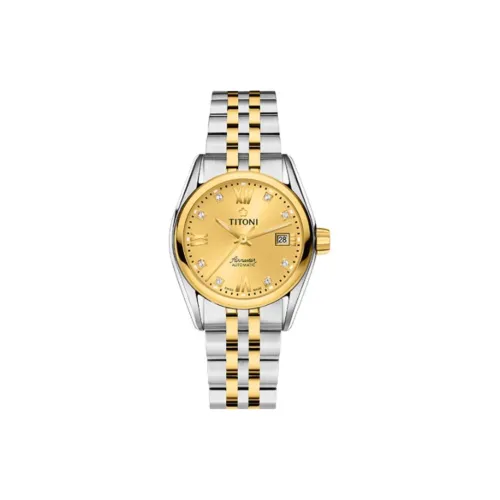 TITONI Air Dominator Collection Автоматический Механический Механизм Женские Часы 27 мм Золотой Циферблат