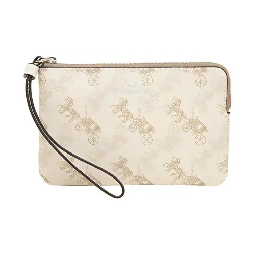 COACH Corner Zip Холст с покрытием и гладкая кожа Кошелек для монет клатч женский кремово-белый