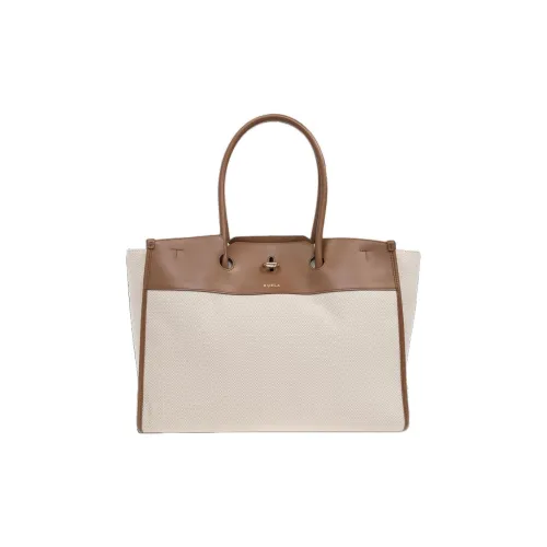 Furla Холст и Кожа Тоут Сумка Сумка для покупок Сумка Extra Large Женская Кремовая и Коричневая
