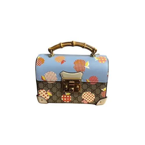 GUCCI Навесной замок Холст с кожей Обметка Сумка для коробок Ручная сумка Сумка через плечо Сумка на плечо Маленькая Женская Эбеновый Синий