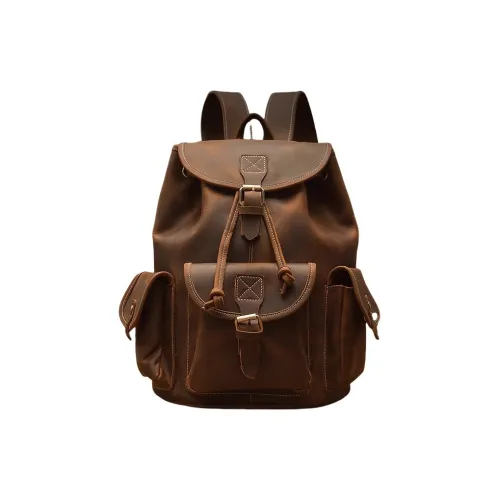 PULUWIRR Коровья кожа Винтаж Американский Рюкзак Модный тренд Мужская Сумка Рюкзак Стандартный Мужской Темно-коричневый