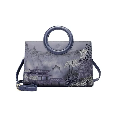 Ancient Yi Xi Коровья кожа Чонсам Мама Сумка Круглая цепочка Сумка Сумка через плечо Сумка через плечо Женская Темно-синий