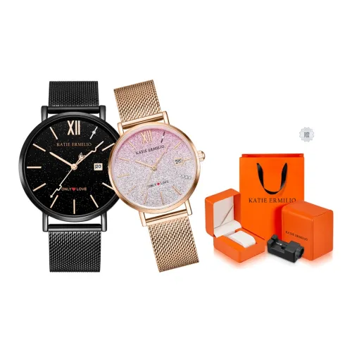 Katie Ermilio Couple Watch 1 пара GOOD Looking Watch Наручные часы Кварцевый механизм Черный циферблат Унисекс Коробка признания в любви