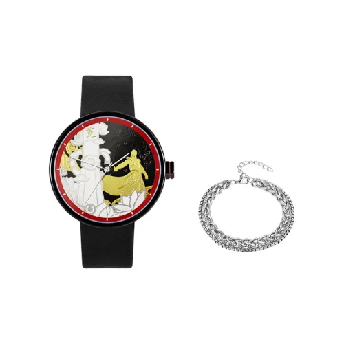 Ingyunshi Perfect World Divine Stele Гравировка Кварцевый механизм Натуральная кожа Ремешок Часы Унисекс Черный циферблат