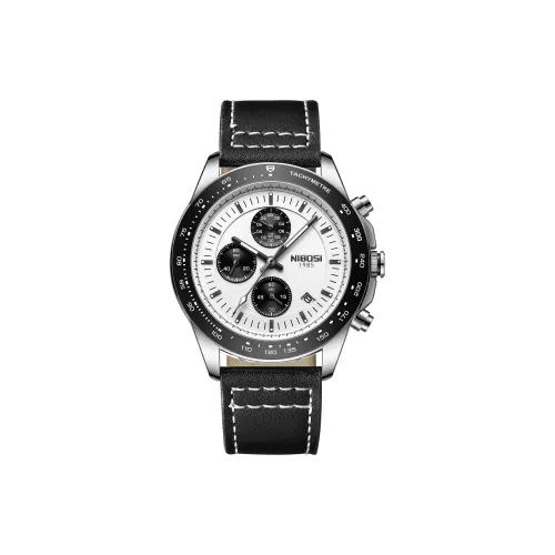 NIBOSI 1985 Кварцевый механизм натуральная кожа ремешок часы для мужчин белый циферблат