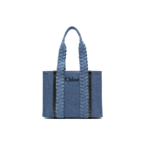 Chloe Древесный Хлопок Тоут Сумка Сумка для покупок Сумка на плечо Сумка среднего размера Женская Индиго