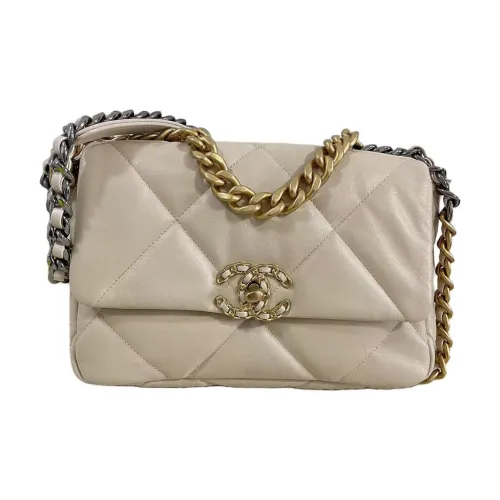 CHANEL 19Bag Овчина Сумка Сумка через плечо Сумка через плечо Маленькая Женская Бежевая Абрикосовая Молочно-чайная