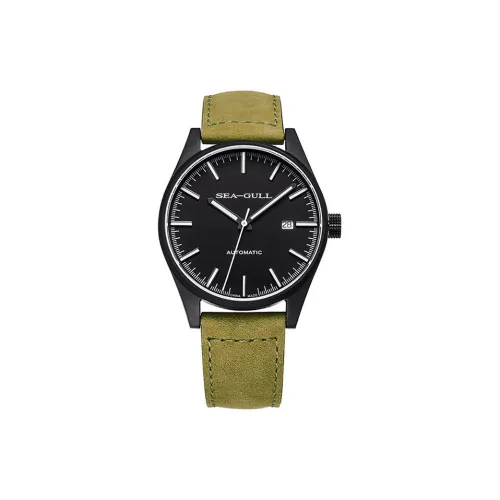 Sea Gull National Автоматический Механический Механизм Часы Мужские Черный Циферблат с Ремешком из Натуральной Кожи