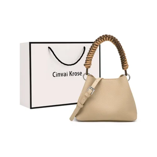 CinvaiKrose Спилок коровья кожа Одно плечо Ведрообразная сумка Маленькая женская сумка Абрикосового цвета Швейцарские конфеты