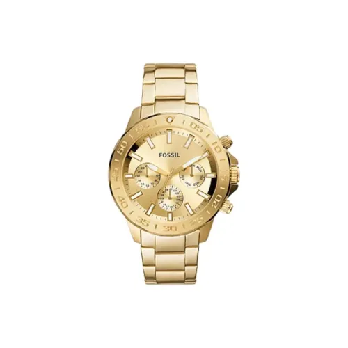 FOSSIL Bannon Collection Мужские часы Кварцевый механизм Ремешок из нержавеющей стали 45 мм Золотой циферблат