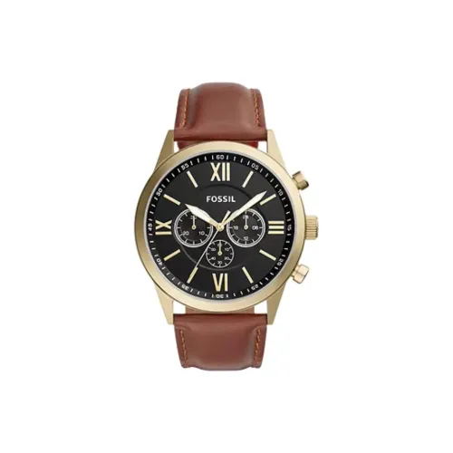 FOSSIL Flynn Collection Мужские часы Кварцевый механизм Кожаный ремешок 48 мм Черный циферблат
