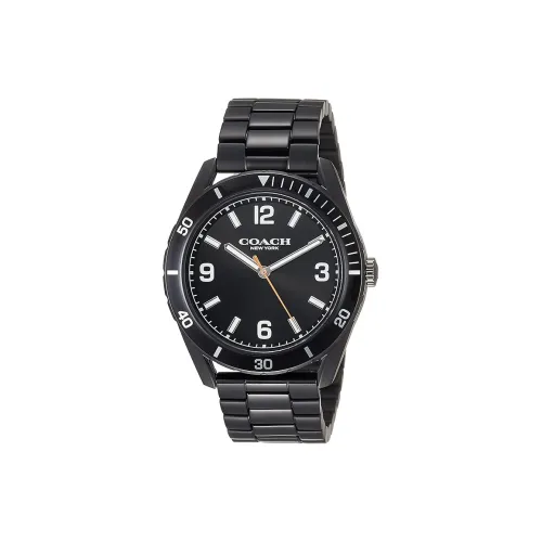 COACH Мужские часы Кварцевый механизм Ремешок из нержавеющей стали 44 мм Черный циферблат