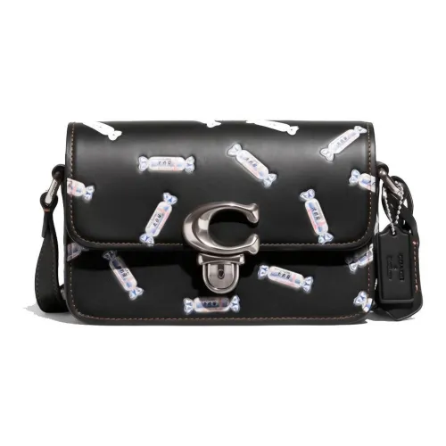 COACH Baymax Rabbit Collaboration Studio Cow Leather Shoulder Bag Women's Black