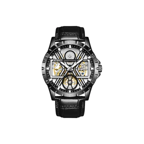 KUERST Автоматический Механический Механизм Естественная Кожа Ремешок Часы Мужские Белый Циферблат