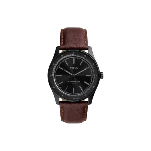 FOSSIL Наручные часы Солнечный кварцевый механизм Натуральная кожа Ремешок 44 мм Черный циферблат Мужские часы