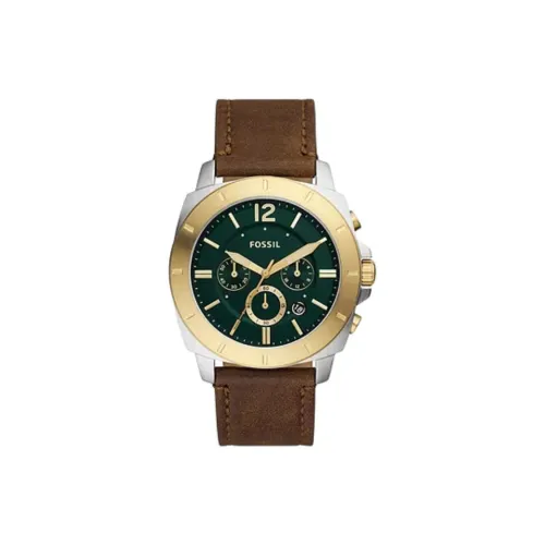 FOSSIL PRIVATEER Collection Мужские часы Кварцевый механизм Кожаный ремешок 45 мм Зеленый циферблат