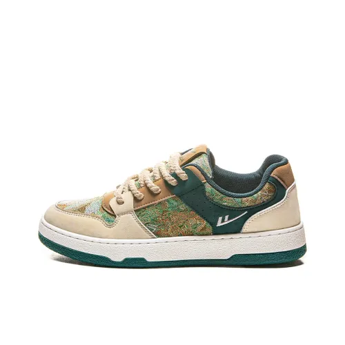 Warrior Secret Forest Slip-Resistant Abrasion-Resistant Breathable Low-Top Skateboard Shoes Men's Beige Green Warrior Secret Forest Противоскользящие Износостойкие Дышащие Низкие Кроссовки для Скейтбординга Мужские Бежево-Зеленые