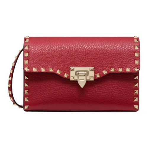 Valentino Rockstud Крупнозернистая текстура Телячья кожа Сумка через плечо Сумка на плечо Женская Красная
