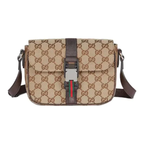 GUCCI Canvas с кожаными вставками сумка через плечо мини мужская бежевый и эбеновый