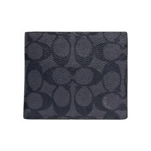 COACH 3 IN 1 Wallet Покрытый холст с телячьей кожей кошелек для мужчин серый синий