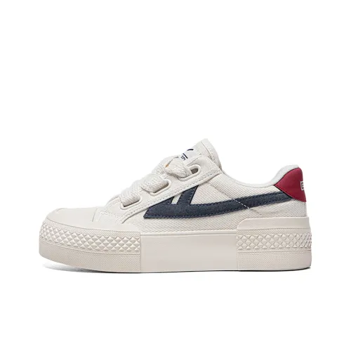 Warrior Low Top Canvas Shoes Beige Dark Blue Red Women's