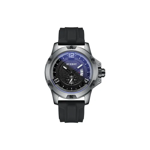 KUERST Кварцевый механизм силиконовый ремешок мужские часы черный циферблат
