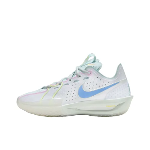Nike Air Zoom G.T. Cut 3 Баскетбольные кроссовки Низкий топ Белый/Белый/Розовый цвет пены/Аква-синий Унисекс
