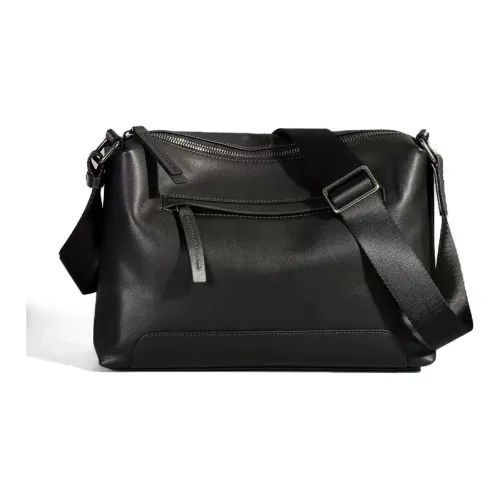 DOSRFINI Сумка через плечо из коровьей кожи среднего размера мужская черная