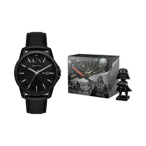 ARMANI EXCHANGEAE Darth Vader Наручные часы Кварцевый механизм Кожаный ремешок 44 мм Черный циферблат Мужские часы Коробка