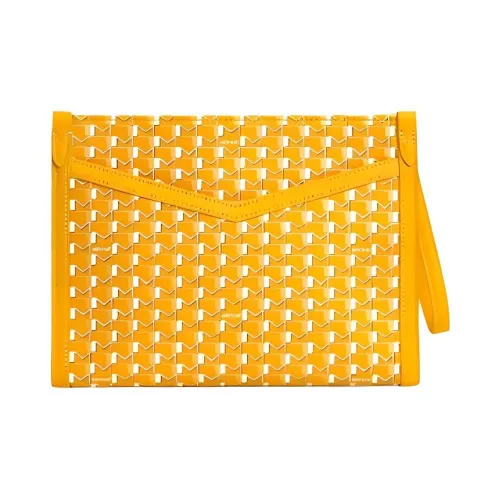 Moynat Холст и Кожа Комбинированный Клатч Средний Женский Желтый и Белый