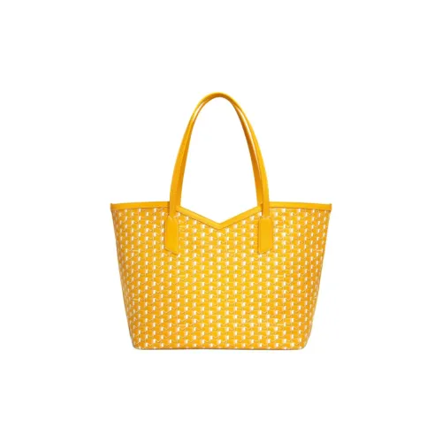 Moynat Холст и Кожаная Сумка-тоут Сумка для покупок Сумка через плечо Сумка на одно плечо Женская Желтая и Белая