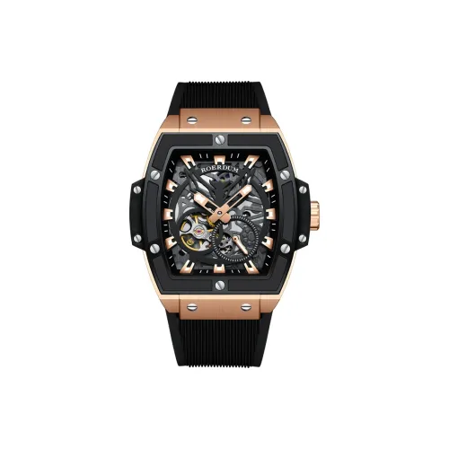 ROERDUM Cyber Collection Big Cow Автоматический Ручной Механизм Механизм Силиконовый Ремешок Часы Мужские Черный Циферблат