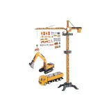 Экстра-большой подвесной башенный кран (95 см) с 50 аксессуарами + 2 больших строительных самосвалов
