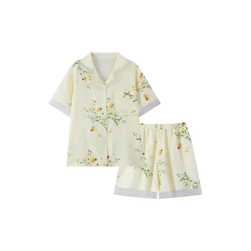 CAIHENGTONG Пижамный комплект женский абрикос кружево с отделкой