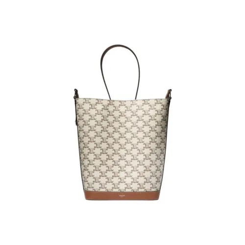 CELINE Triomphe Холст Телячья кожа Ведрообразная сумка Сумка через плечо Мужская Экрю