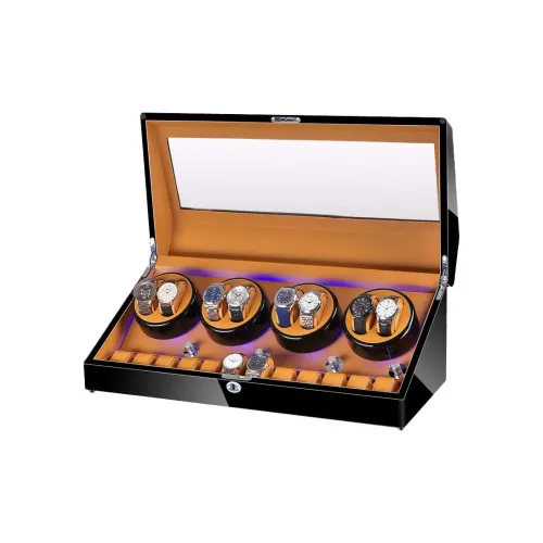 Windtoptime Автоматические Домашние Механические Часы 8 Вращающихся + 12 Коробок для Хранения Часов Часовщик Черный Эмалевое Покрытие Унисекс