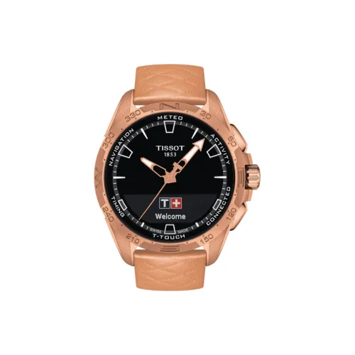 TISSOT Touch Collection Солнечный Кварцевый механизм Мужские часы Часы 47,5 мм Черный циферблат Титан Корпус часов Кожаный ремешок