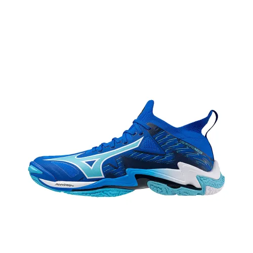 Кроссовки Mizuno Wave Lightning Neo для тренировок, низкий топ, синий/белый/темно-синий, унисекс
