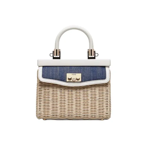 Rodo Прутья ивы С кожаными вставками Деним Сумка через плечо Сумка Мини Women's White Натуральный