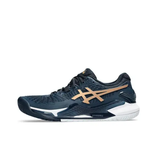 Asics Gel Resolution 9 Low Топ Теннисные Кроссовки Женские Синий Золото Белый