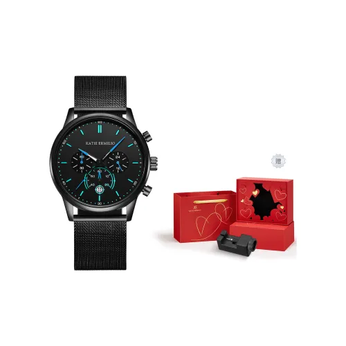 Katie Ermilio Наручные часы Кварцевый механизм Ремешок из нержавеющей стали Черный циферблат Мужские часы