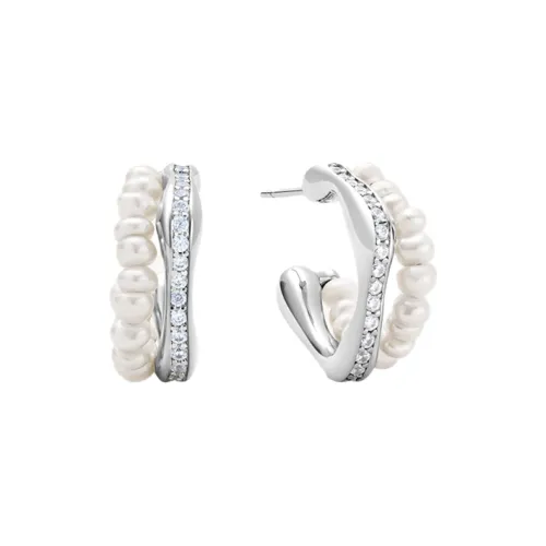 Arsis Барокко Пресноводный Жемчуг Серьги-Кольца Серебро S925 Циркониевые Серьги Женские Набор в Подарочной Коробке