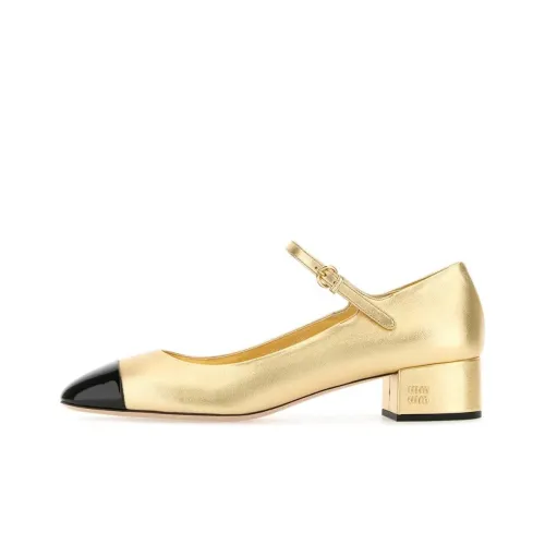 MIU MIU Грубый каблук Туфли Мэри Джейн Женские Золотые