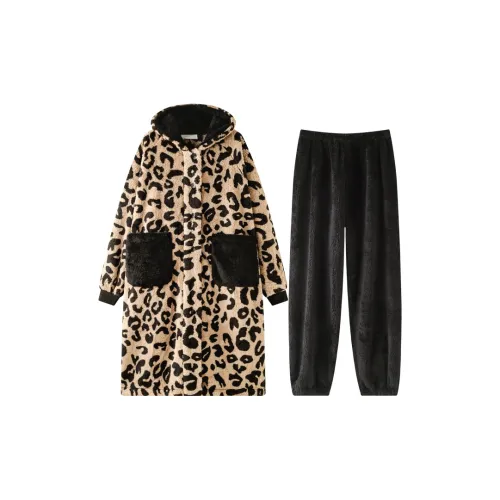 Meonsill Хаки + Леопардовый принт F66155 Женские пижамные комплекты