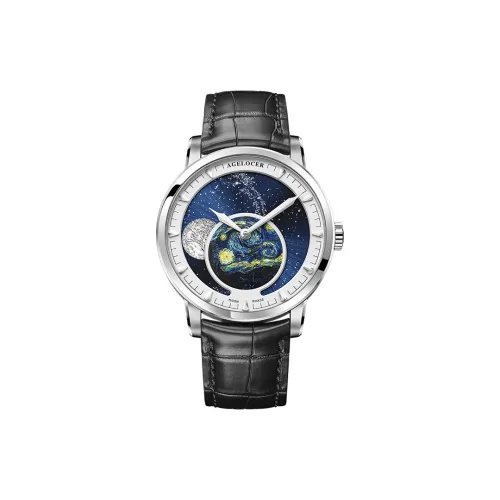AGELOCER Astronomer Collection Автоматический Механический Механизм Коровья Кожа Ремешок Мужские Часы Синий Циферблат