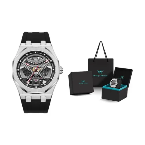 Welly Merck Автоматический Механический Механизм Мужские Часы Часы Череп Диал Нержавеющая Сталь Корпус