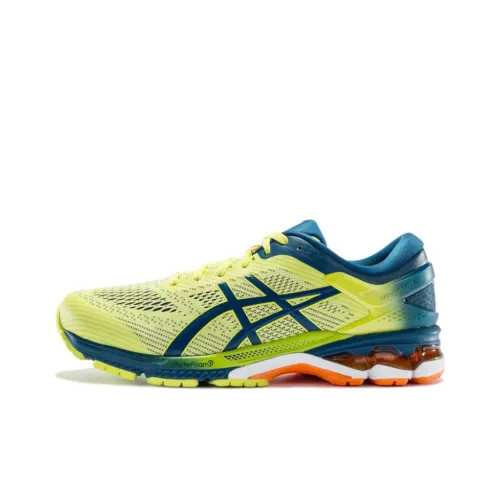 Asics Gel Kayano 26 Износостойкий Дышащий Верх Низкие Кроссовки для Бега Мужские Желто-Синие