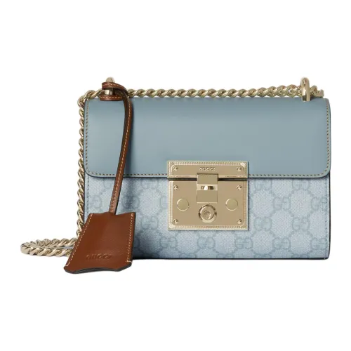 GUCCI Кожа Панельная Холст Коробка Сумка через плечо Маленькая Женская Серо-синяя