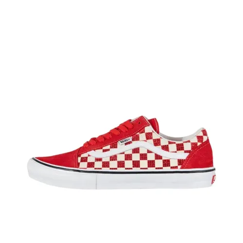 Supreme X Swarovski X Vans Old Skool Collection Низкие Скейтборд Кроссовки Унисекс Красный Белый Шахматный Узор