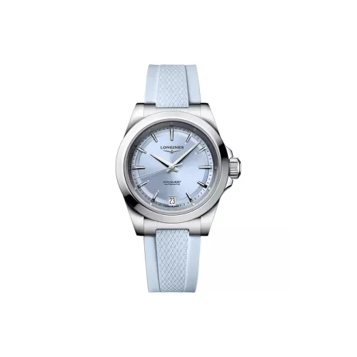 LONGINES Автоматический Механический Механизм Женские Часы 34 мм Синий Циферблат Нержавеющая Сталь Корпус Резиновый Ремешок